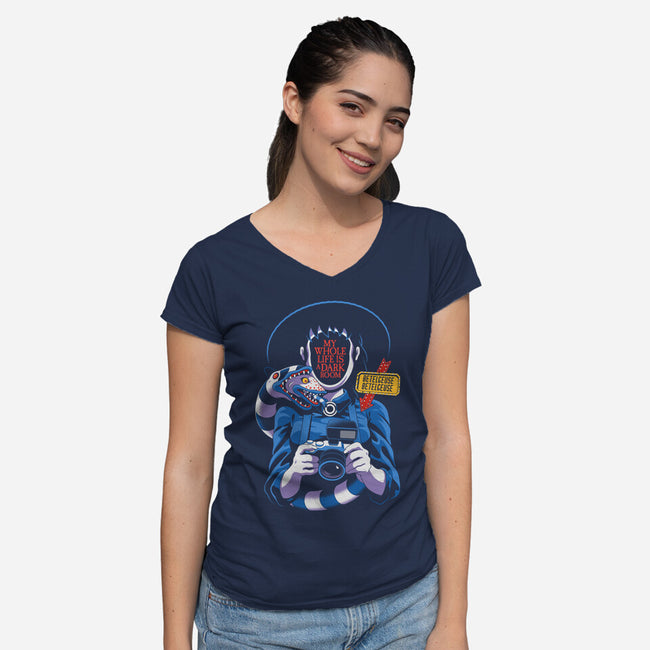 Dark Room-Womens-V-Neck-Tee-Jorgetiradoart