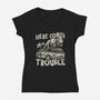 Here Comes Trouble-Womens-V-Neck-Tee-momma_gorilla