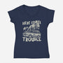 Here Comes Trouble-Womens-V-Neck-Tee-momma_gorilla