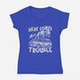 Here Comes Trouble-Womens-V-Neck-Tee-momma_gorilla