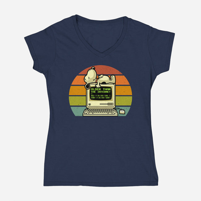 Pre Internet Beagle-Womens-V-Neck-Tee-erion_designs
