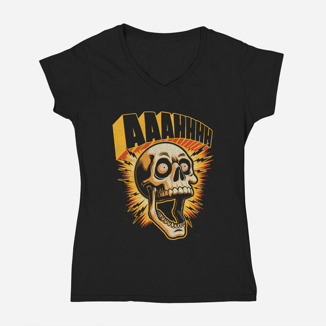 Skull Anxiety Scream-Womens-V-Neck-Tee-Studio Mootant
