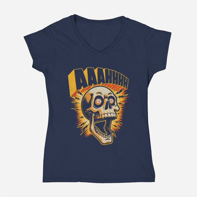 Skull Anxiety Scream-Womens-V-Neck-Tee-Studio Mootant