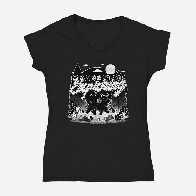 Cat Wilderness Exploration-Womens-V-Neck-Tee-Studio Mootant