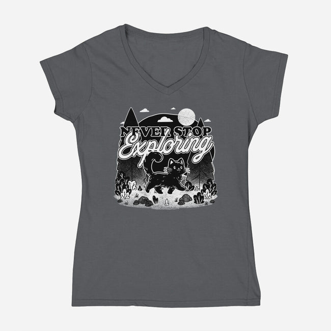 Cat Wilderness Exploration-Womens-V-Neck-Tee-Studio Mootant