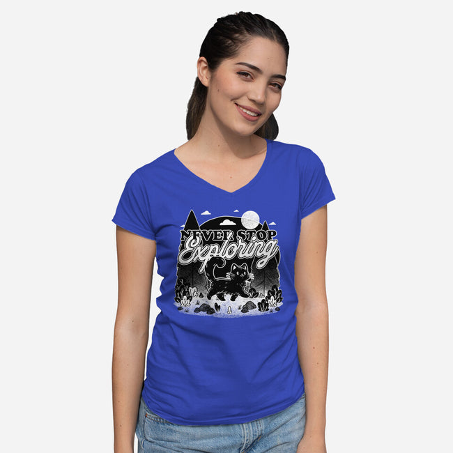 Cat Wilderness Exploration-Womens-V-Neck-Tee-Studio Mootant