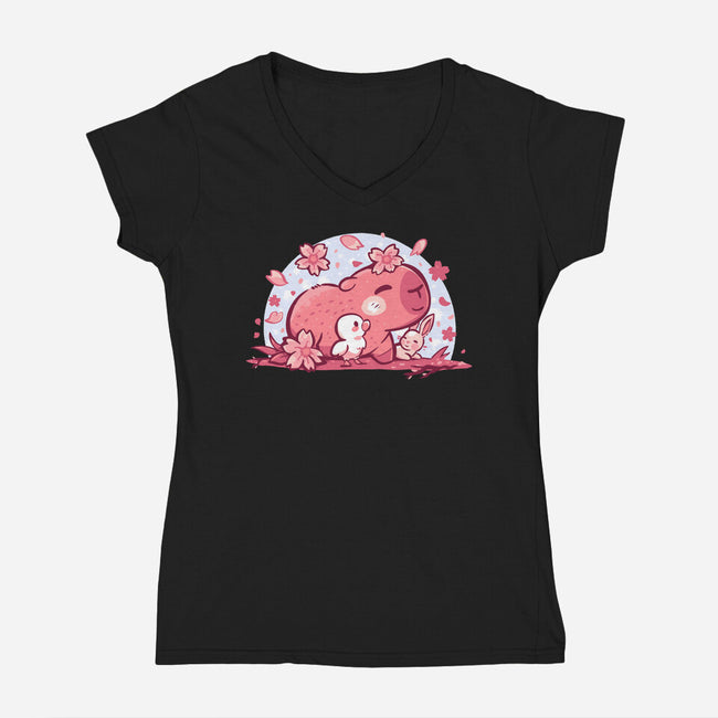 Pink Spring Friends-Womens-V-Neck-Tee-TechraNova