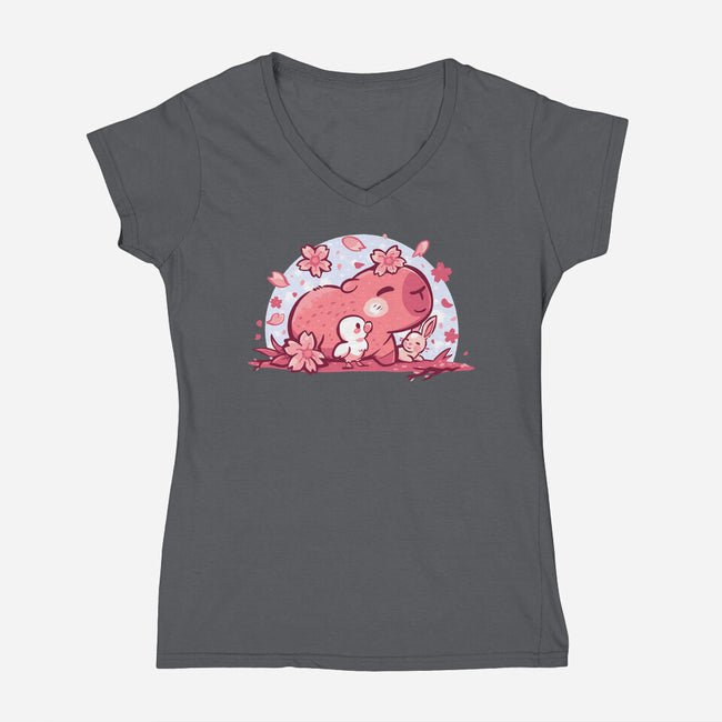 Pink Spring Friends-Womens-V-Neck-Tee-TechraNova