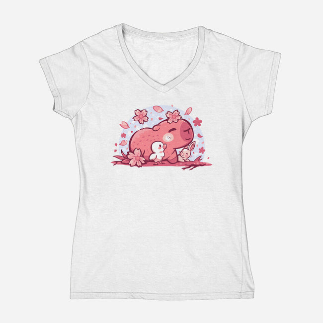 Pink Spring Friends-Womens-V-Neck-Tee-TechraNova