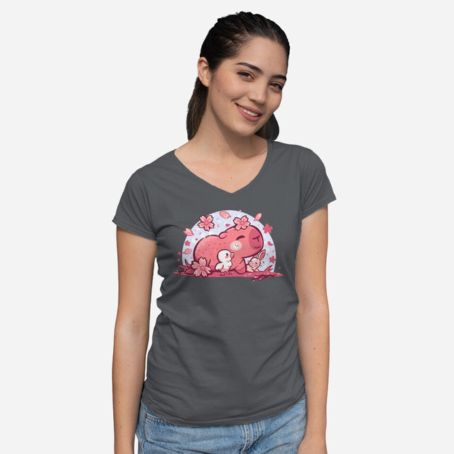 Pink Spring Friends-Womens-V-Neck-Tee-TechraNova