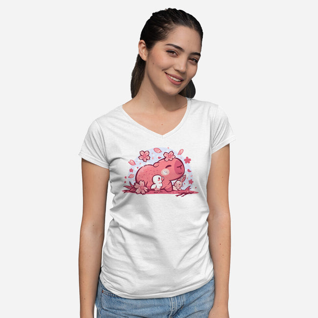Pink Spring Friends-Womens-V-Neck-Tee-TechraNova
