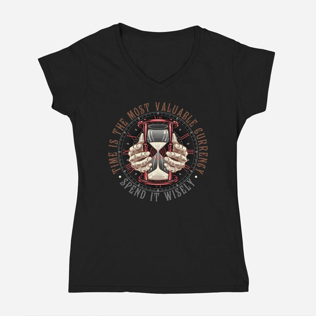 Time Is Currency-Womens-V-Neck-Tee-momma_gorilla