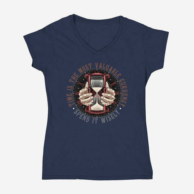 Time Is Currency-Womens-V-Neck-Tee-momma_gorilla