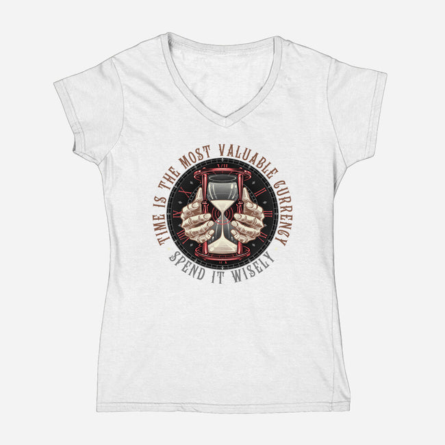 Time Is Currency-Womens-V-Neck-Tee-momma_gorilla