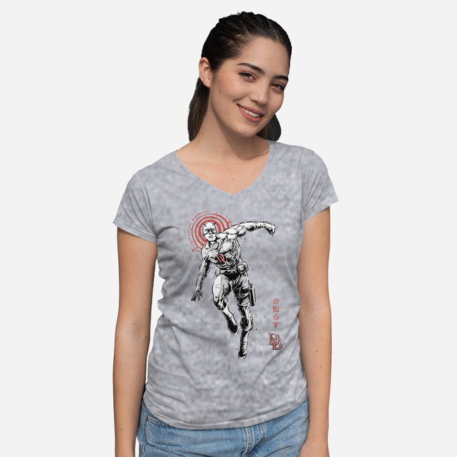 Scarlet Vigilante Sumi-E-Womens-V-Neck-Tee-Astrobot Invention