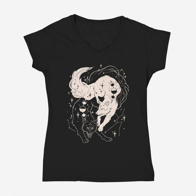 Tamed Wolf-Womens-V-Neck-Tee-yumie