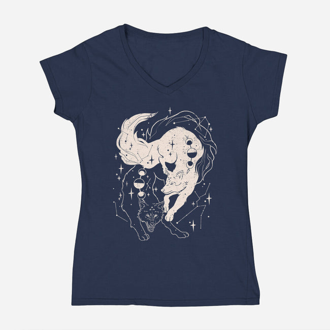 Tamed Wolf-Womens-V-Neck-Tee-yumie
