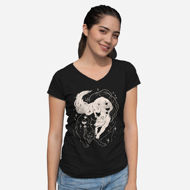 Tamed Wolf-Womens-V-Neck-Tee-yumie