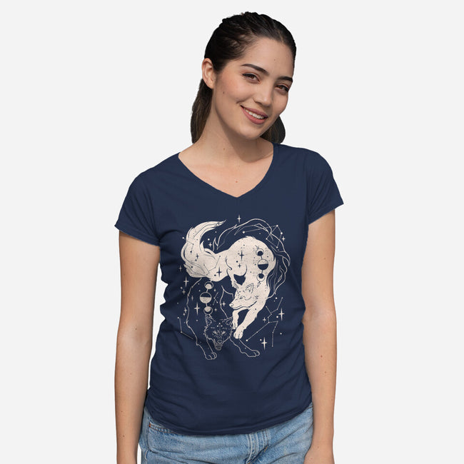 Tamed Wolf-Womens-V-Neck-Tee-yumie
