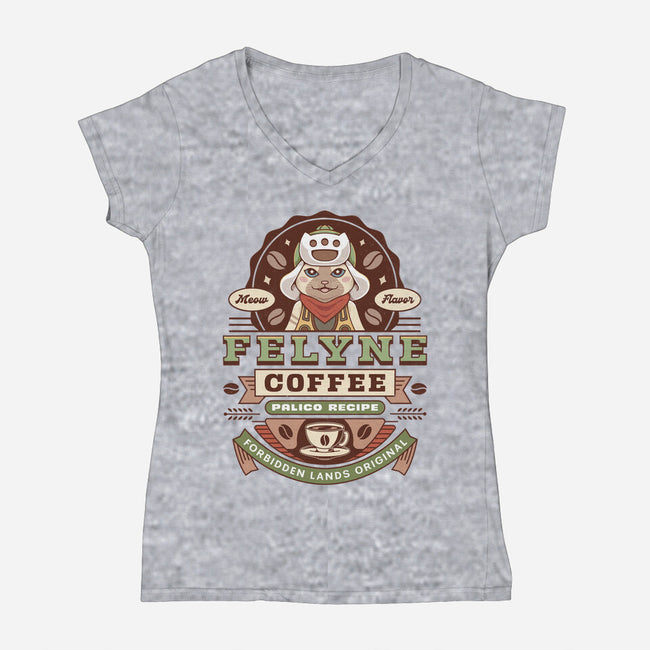 Felyne Palico Coffee Vintage-Womens-V-Neck-Tee-LAGELANTEE