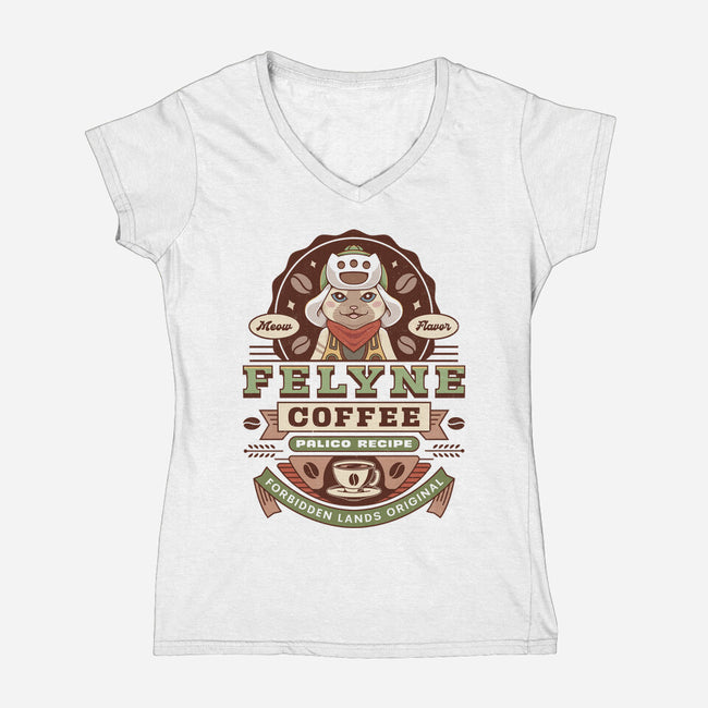 Felyne Palico Coffee Vintage-Womens-V-Neck-Tee-LAGELANTEE