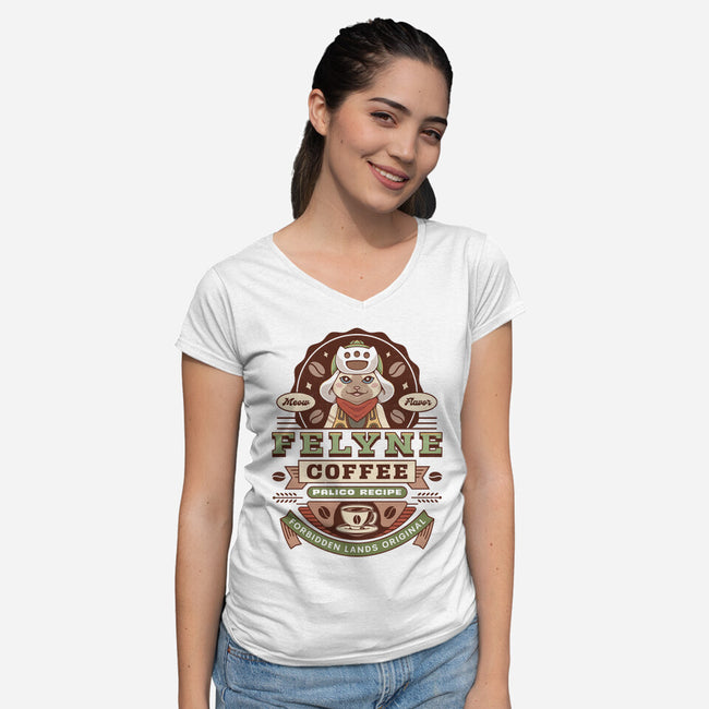 Felyne Palico Coffee Vintage-Womens-V-Neck-Tee-LAGELANTEE