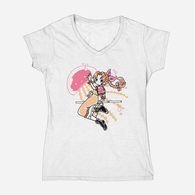 Jellyfish Girl-Womens-V-Neck-Tee-naomori