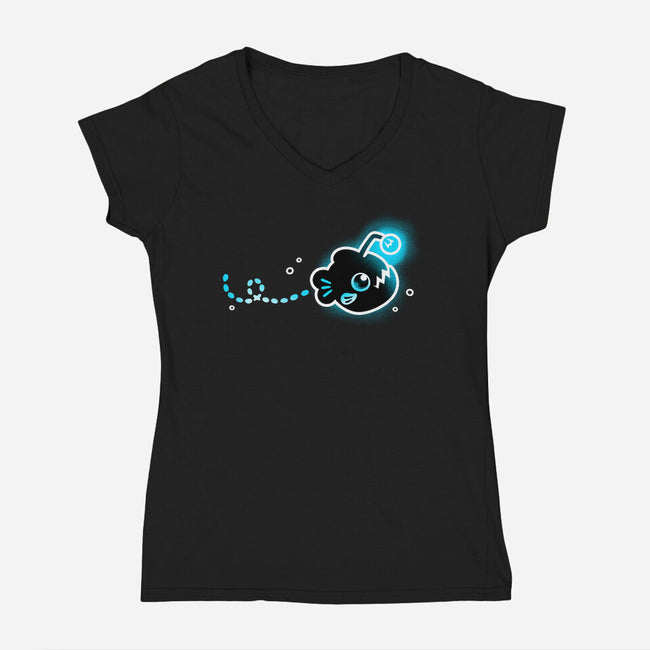Swimming Anglerfish-Womens-V-Neck-Tee-NemiMakeit