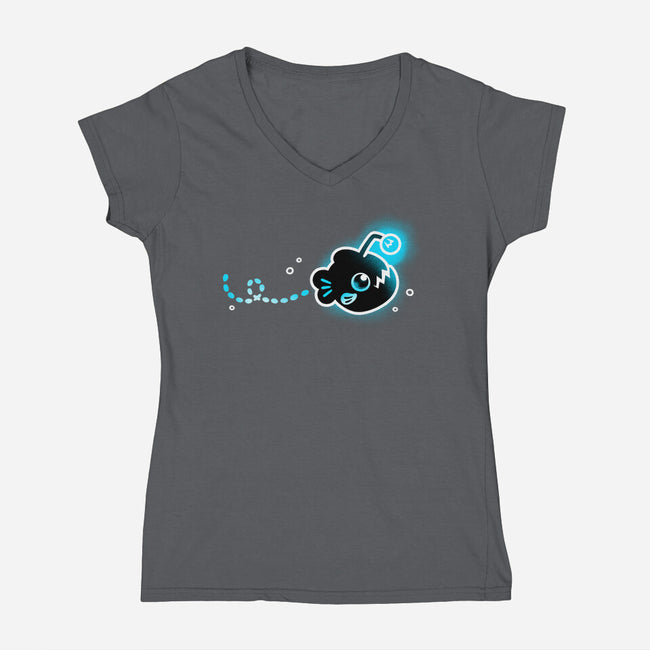 Swimming Anglerfish-Womens-V-Neck-Tee-NemiMakeit