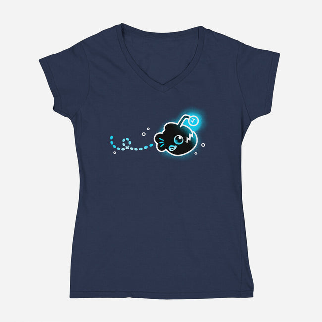 Swimming Anglerfish-Womens-V-Neck-Tee-NemiMakeit