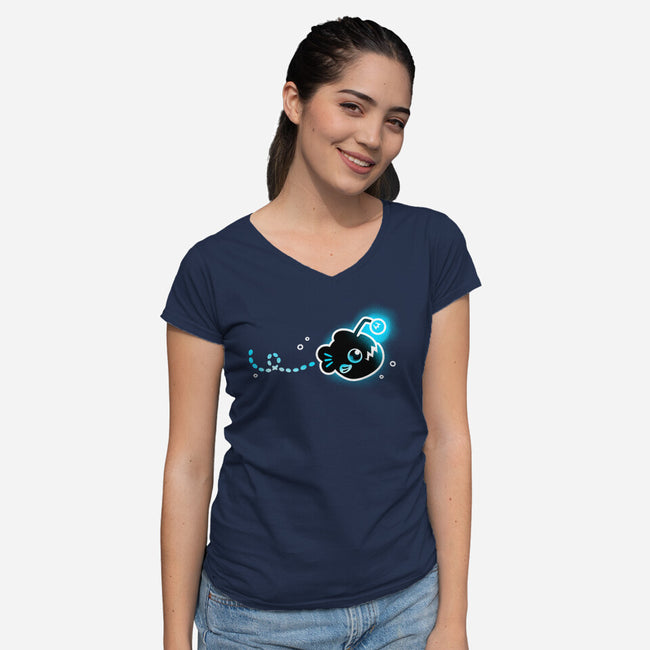 Swimming Anglerfish-Womens-V-Neck-Tee-NemiMakeit