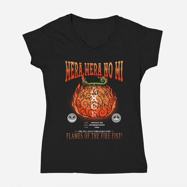Mera Mera No Mi Devil Fruit-Womens-V-Neck-Tee-constantine2454