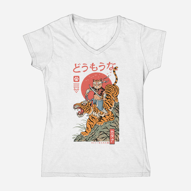 Tiger Catana-Womens-V-Neck-Tee-vp021