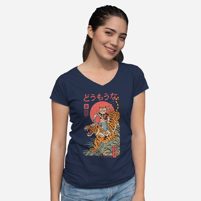 Tiger Catana-Womens-V-Neck-Tee-vp021