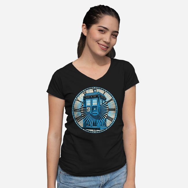 Time Travel In A Box-Womens-V-Neck-Tee-momma_gorilla