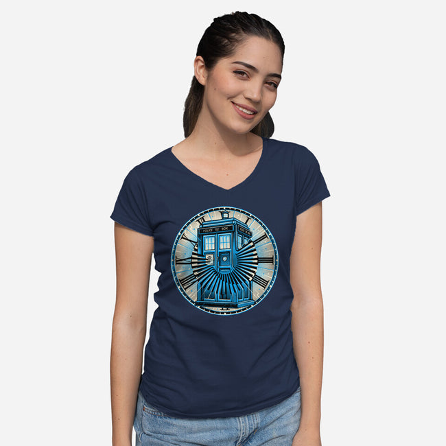 Time Travel In A Box-Womens-V-Neck-Tee-momma_gorilla