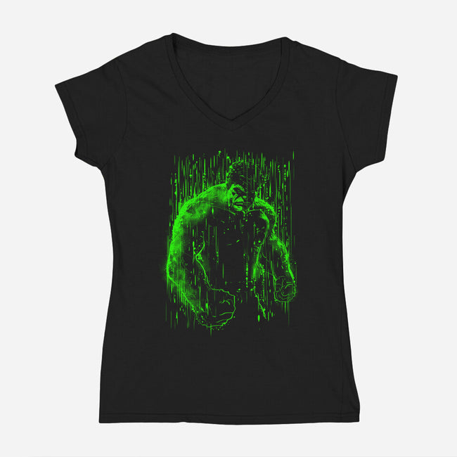 The Big Guy Under The Rain-Womens-V-Neck-Tee-kharmazero