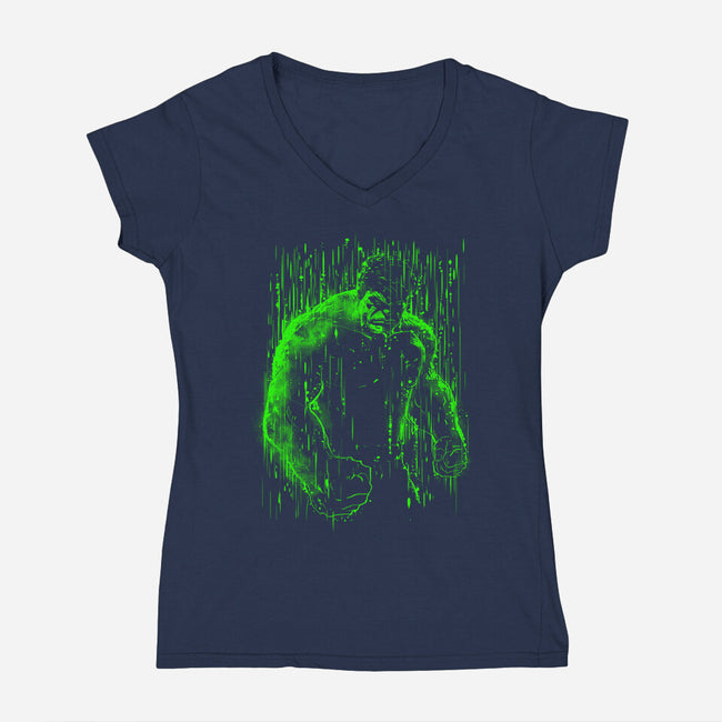 The Big Guy Under The Rain-Womens-V-Neck-Tee-kharmazero