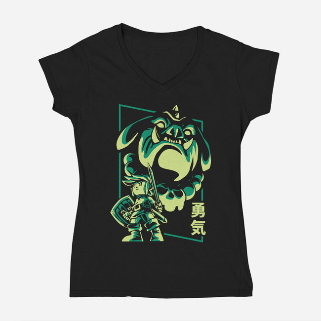 Courage And Ganon-Womens-V-Neck-Tee-arace