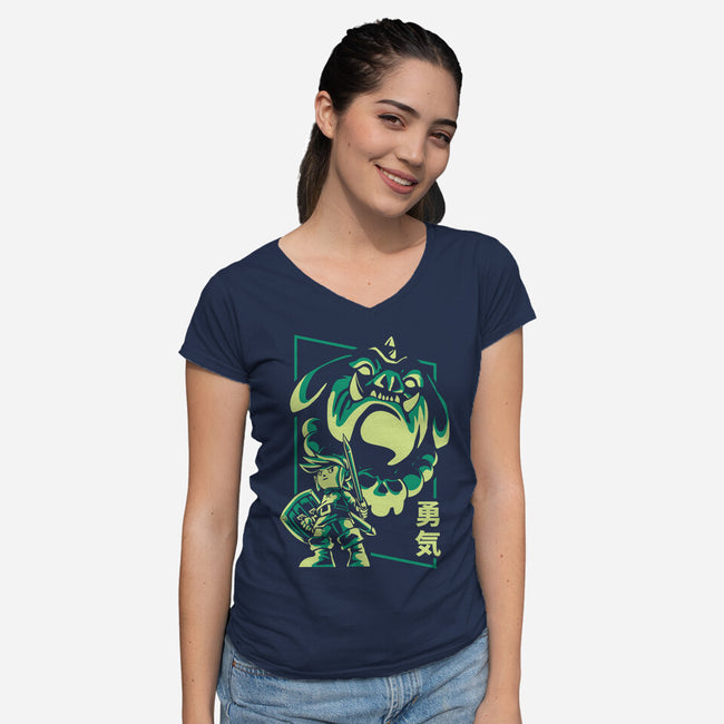 Courage And Ganon-Womens-V-Neck-Tee-arace