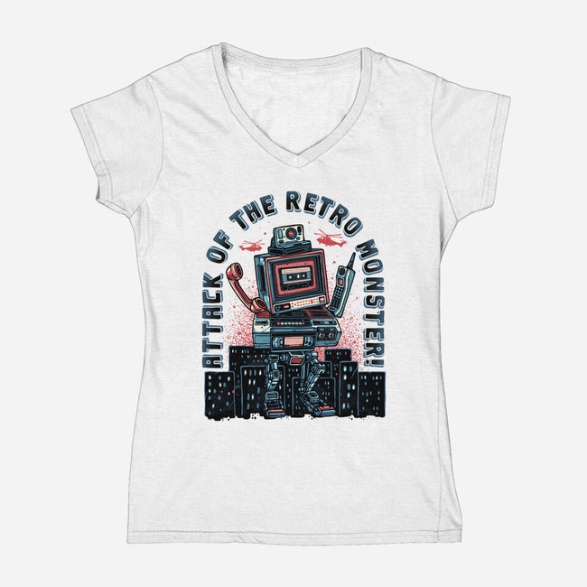 Attack Of The Retro Monster-Womens-V-Neck-Tee-momma_gorilla