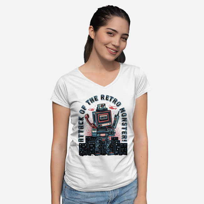 Attack Of The Retro Monster-Womens-V-Neck-Tee-momma_gorilla