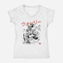 EcoBot Sumi-E-Womens-V-Neck-Tee-Astrobot Invention