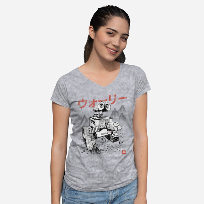 EcoBot Sumi-E-Womens-V-Neck-Tee-Astrobot Invention