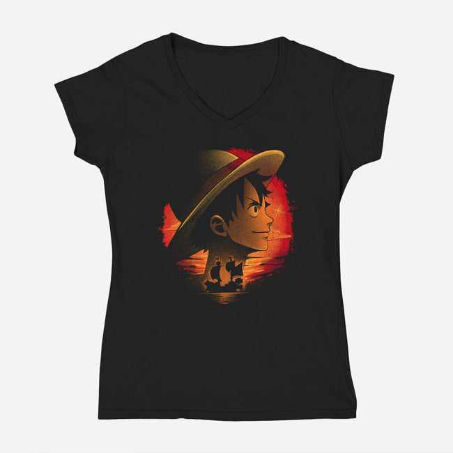 Strawhats Captain-Womens-V-Neck-Tee-grevalra