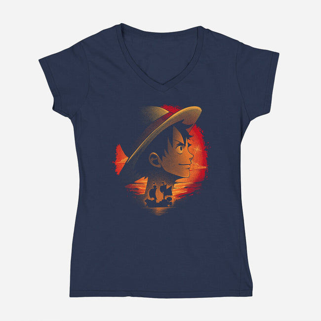 Strawhats Captain-Womens-V-Neck-Tee-grevalra