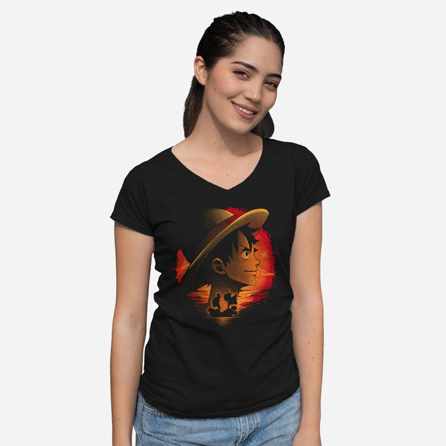 Strawhats Captain-Womens-V-Neck-Tee-grevalra