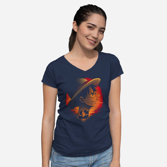 Strawhats Captain-Womens-V-Neck-Tee-grevalra