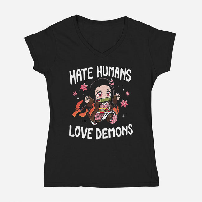 Hate Humans Love Demons-Womens-V-Neck-Tee-Vallina84