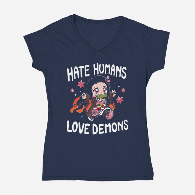Hate Humans Love Demons-Womens-V-Neck-Tee-Vallina84